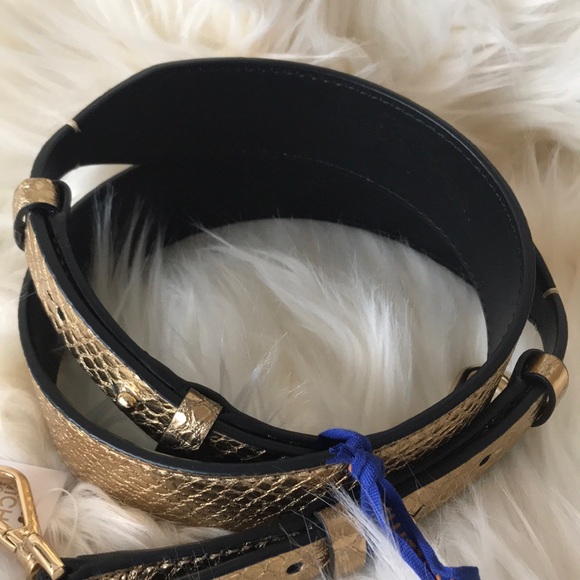 NWT Michael Kors Gold Guitar Strap Snake embossed - Picture 5 of 8